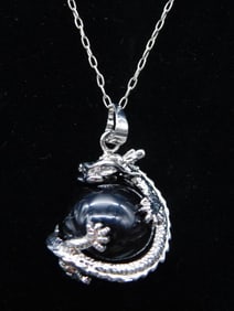 STONE AND DRAGON PENDANT ON CHAIN NECKLACE ROCK STONE LAPIDARY SPECIMEN