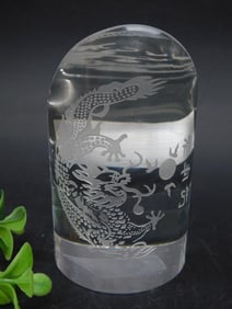 DRAGON ETCHED GLASS PAPER WEIGHT