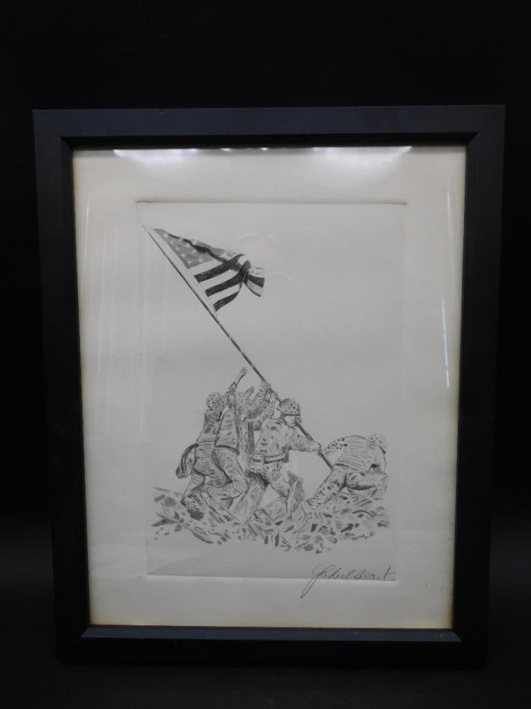 RAISING THE FLAG ON IWO JIMA SKETCH BY ARTIST GABRIEL SWART: RAISING THE FLAG ON IWO JIMA SKETCH BY ARTIST GABRIEL SWART