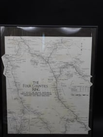 THE FOUR COUNTIES RING MAP ENGLISH VINTAGE ANTIQUE