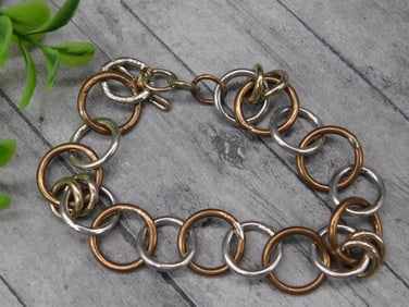 STERLING SILVER AND BRONZE LINK BRACELET