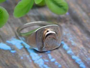 14K GOLD DOLPHIN ON STERLING SILVER RING RETAIL 199