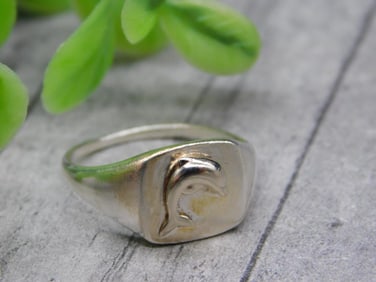14K GOLD DOLPHIN ON STERLING SILVER RING RETAIL 199