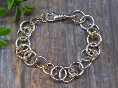 14KY6 STERLING SILVER AND MIXED METAL LINK BRACELET