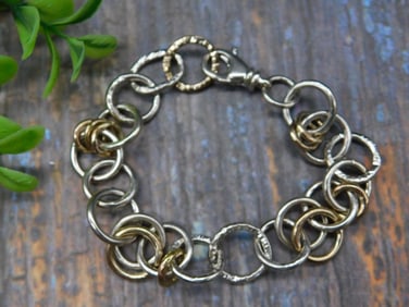 STERLING SILVER AND 14K GOLD LINK BRACELET