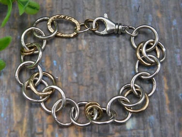 STERLING SILVER AND 14K GOLD LINK BRACELET