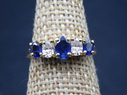 16K GOLD RING WITH DIAMONDS AND SAPPHIRE SIZE 6 VINTAGE ANTIQUE: 16K GOLD RING WITH DIAMONDS AND SAPPHIRE SIZE 6 VINTAGE ANTIQUE