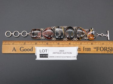 STERLING SILVER STONE PLANK BRACELET VINTAGE ANTIQUE