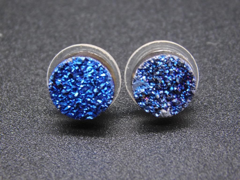 DRUZY QUARTZ EARRINGS VINTAGE ANTIQUE: DRUZY QUARTZ EARRINGS VINTAGE ANTIQUE