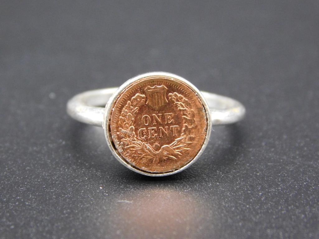 STERLING SILVER PENNY RING SIZE 6 VINTAGE ANTIQUE: STERLING SILVER PENNY RING SIZE 6 VINTAGE ANTIQUE