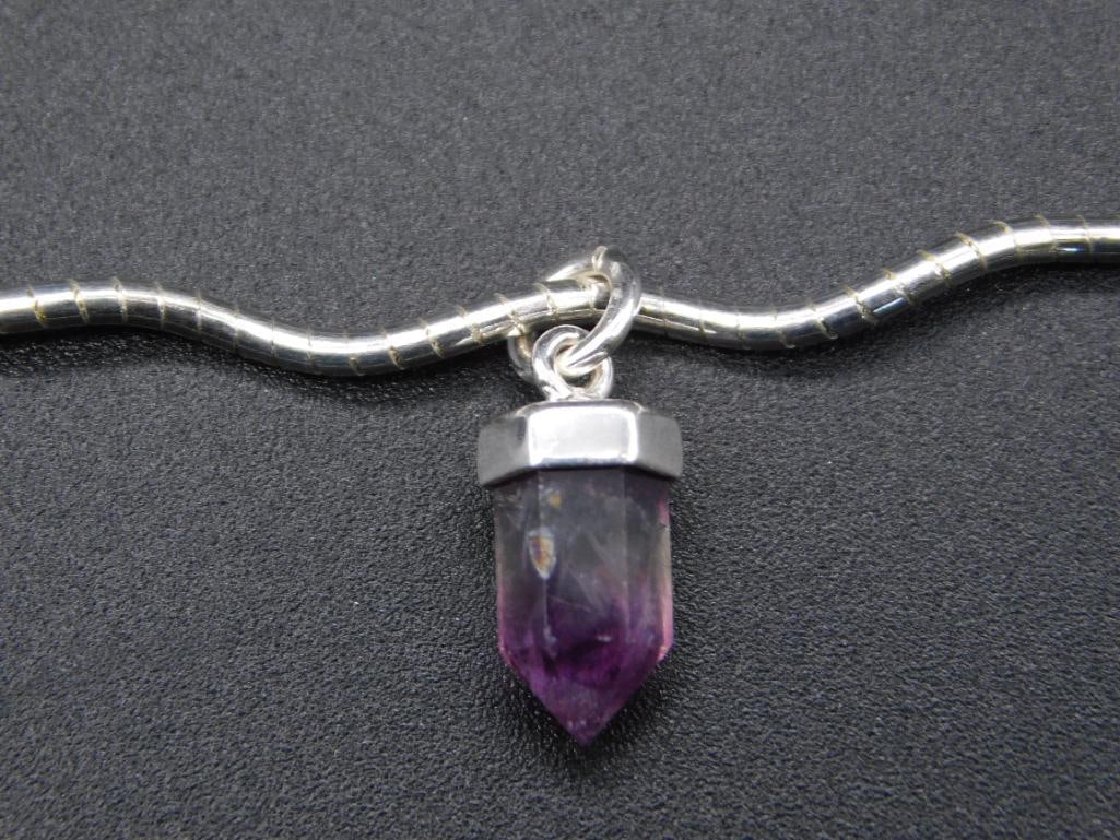 FLUORITE PENDANT ON ITALIAN STERLING SILVER CHAIN NECKLACE VINTAGE ANTIQUE: FLUORITE PENDANT ON ITALIAN STERLING SILVER CHAIN NECKLACE VINTAGE ANTIQUE