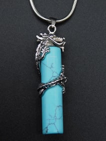 TURQUOISE DRAGON PENDANT ON CHAIN NECKLACE VINTAGE ANTIQUE