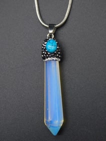 OPALITE AND TURQUOISE PENDANT ON CHAIN NECKLACE VINTAGE ANTIQUE