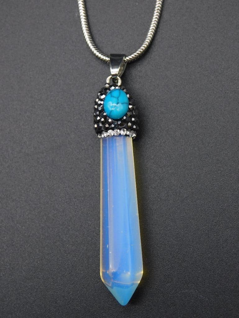 OPALITE AND TURQUOISE PENDANT ON CHAIN NECKLACE VINTAGE ANTIQUE: OPALITE AND TURQUOISE PENDANT ON CHAIN NECKLACE VINTAGE ANTIQUE