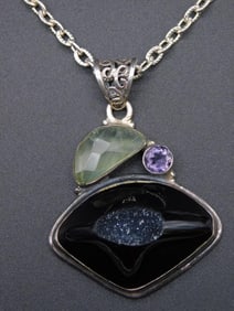 MIXED STONE PENDANT ON CHAIN VINTAGE ANTIQUE