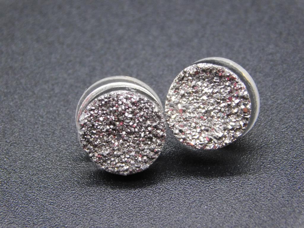 DRUZY QUARTZ EARRINGS VINTAGE ANTIQUE: DRUZY QUARTZ EARRINGS VINTAGE ANTIQUE