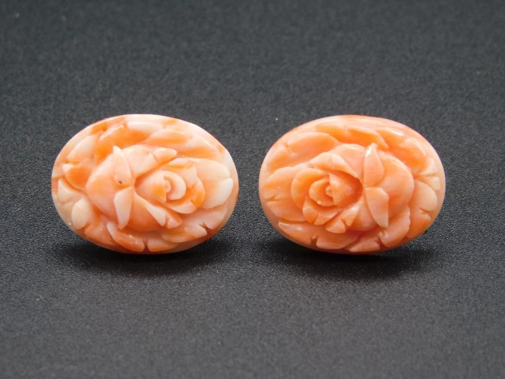 CARVED ROSE EARRINGS VINTAGE ANTIQUE: CARVED ROSE EARRINGS VINTAGE ANTIQUE