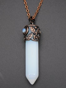 OPALITE PENDANT ON CHAIN NECKLACE VINTAGE ANTIQUE