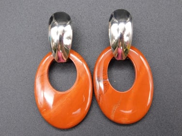 RED JASPER EARRINGS VINTAGE ANTIQUE