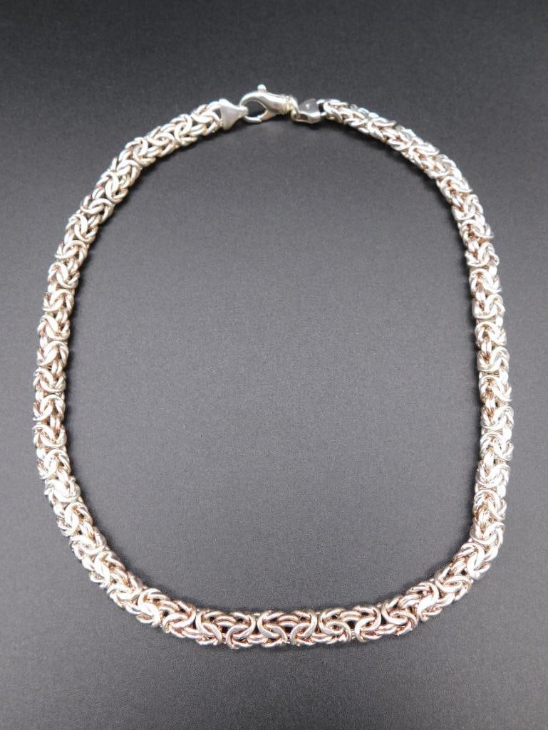 STERLING SILVER BYZANTINE CHAIN NECKLACE VINTAGE ANTIQUE (1 of 6)