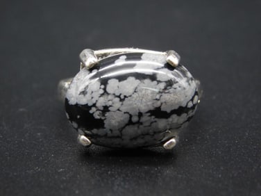SNOWFLAKE OBSIDIAN RING VINTAGE ANTIQUE