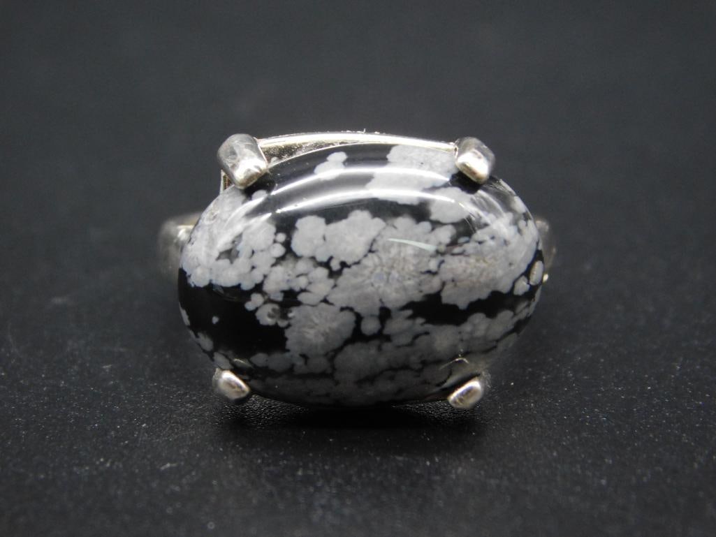SNOWFLAKE OBSIDIAN RING VINTAGE ANTIQUE: SNOWFLAKE OBSIDIAN RING VINTAGE ANTIQUE