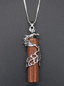 PHOENIX GOLDSTONE PENDANT ON CHAIN NECKLACE VINTAGE ANTIQUE