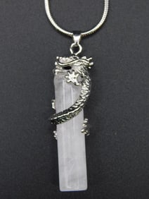 QUARTZ DRAGON PENDANT ON CHAIN NECKLACE VINTAGE ANTIQUE
