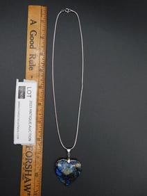 SEA SEDIMENT JASPER PENDANT ON CHAIN NECKLACE VINTAGE ANTIQUE