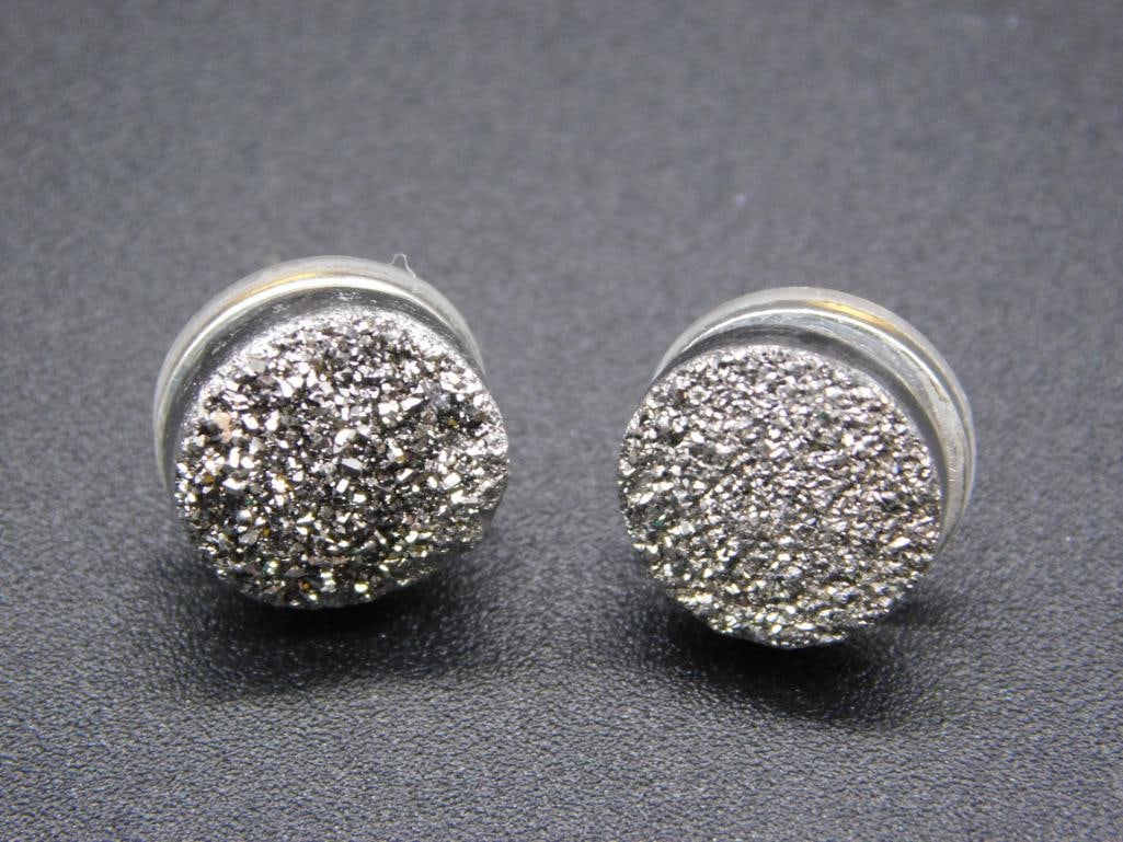 DRUZY PLATINUM TITANIUM EARRINGS VINTAGE ANTIQUE: DRUZY PLATINUM TITANIUM EARRINGS VINTAGE ANTIQUE