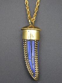 LAPIS HORN PENDANT ON CHAIN NECKLACE VINTAGE ANTIQUE