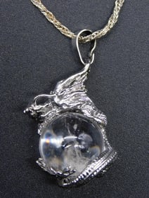 QUARTZ DRAGON PENDANT ON CHAIN NECKLACE VINTAGE ANTIQUE