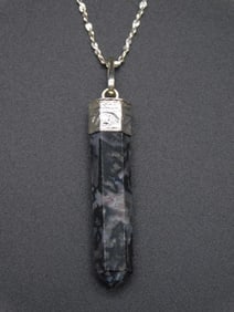 STERLING SILVER GENUINE STONE PENDANT ON CHAIN NECKLACE VINTAGE ANTIQUE