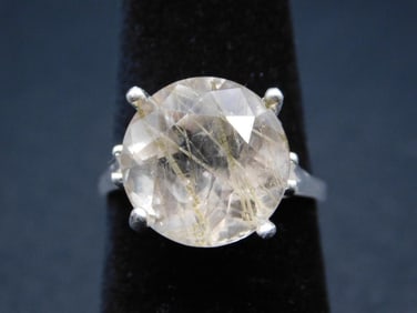 STERLING SILVER RUTILATED QUARTZ RING SIZE 8 VINTAGE ANTIQUE