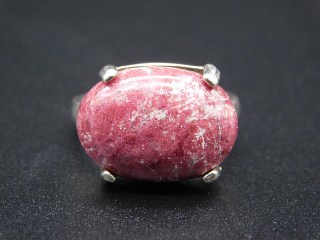 STERLING SILVER THULITE RING SIZE 8 VINTAGE ANTIQUE: STERLING SILVER THULITE RING SIZE 8 VINTAGE ANTIQUE