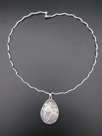 ROSE QUARTZ DRAGONFLY PENDANT ON ITALIAN STERLING SILVER CHAIN NECKLACE VINTAGE ANTIQUE