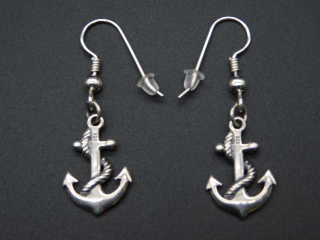 ANCHOR STERLING SILVER EARRINGS VINTAGE ANTIQUE: ANCHOR STERLING SILVER EARRINGS VINTAGE ANTIQUE