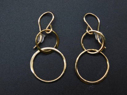 STERLING SILVER WITH HEAVY GOLD PLATING LINK EARRINGS VINTAGE ANTIQUE: STERLING SILVER WITH HEAVY GOLD PLATING LINK EARRINGS VINTAGE ANTIQUE
