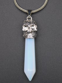 OPALITE SKULL PENDANT ON CHAIN NECKLACE VINTAGE ANTIQUE