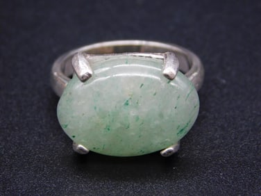 STERLING SILVER AVENTURINE RING SIZE 7 VINTAGE ANTIQUE
