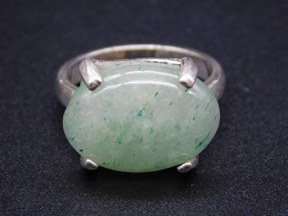 STERLING SILVER AVENTURINE RING SIZE 7 VINTAGE ANTIQUE: STERLING SILVER AVENTURINE RING SIZE 7 VINTAGE ANTIQUE