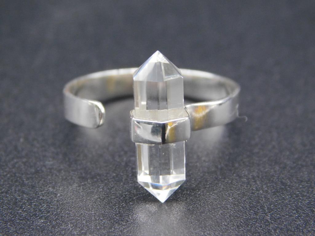 STERLING SILVER QUARTZ ADJUSTABLE RING VINTAGE ANTIQUE: STERLING SILVER QUARTZ ADJUSTABLE RING VINTAGE ANTIQUE