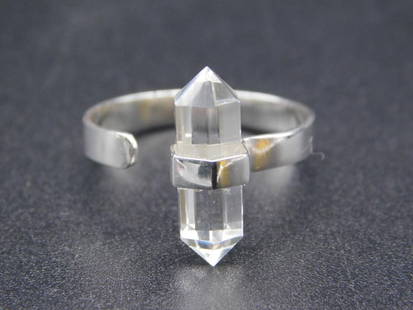 STERLING SILVER QUARTZ ADJUSTABLE RING VINTAGE ANTIQUE: STERLING SILVER QUARTZ ADJUSTABLE RING VINTAGE ANTIQUE
