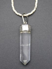 QUARTZ PENDANT ON STERLING SILVER CHAIN NECKLACE VINTAGE ANTIQUE