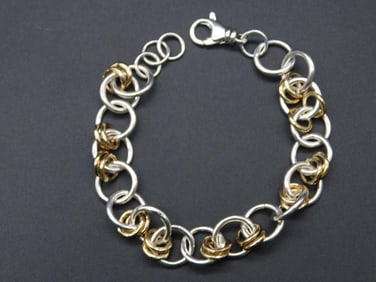 STERLING SILVER 22-14K LINK BRACELET VINTAGE ANTIQUE