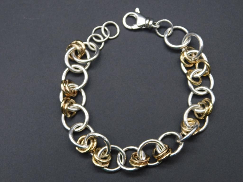 STERLING SILVER 22-14K LINK BRACELET VINTAGE ANTIQUE (1 of 4)