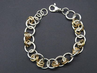 STERLING SILVER 22-14K LINK BRACELET VINTAGE ANTIQUE: STERLING SILVER 22-14K LINK BRACELET VINTAGE ANTIQUE