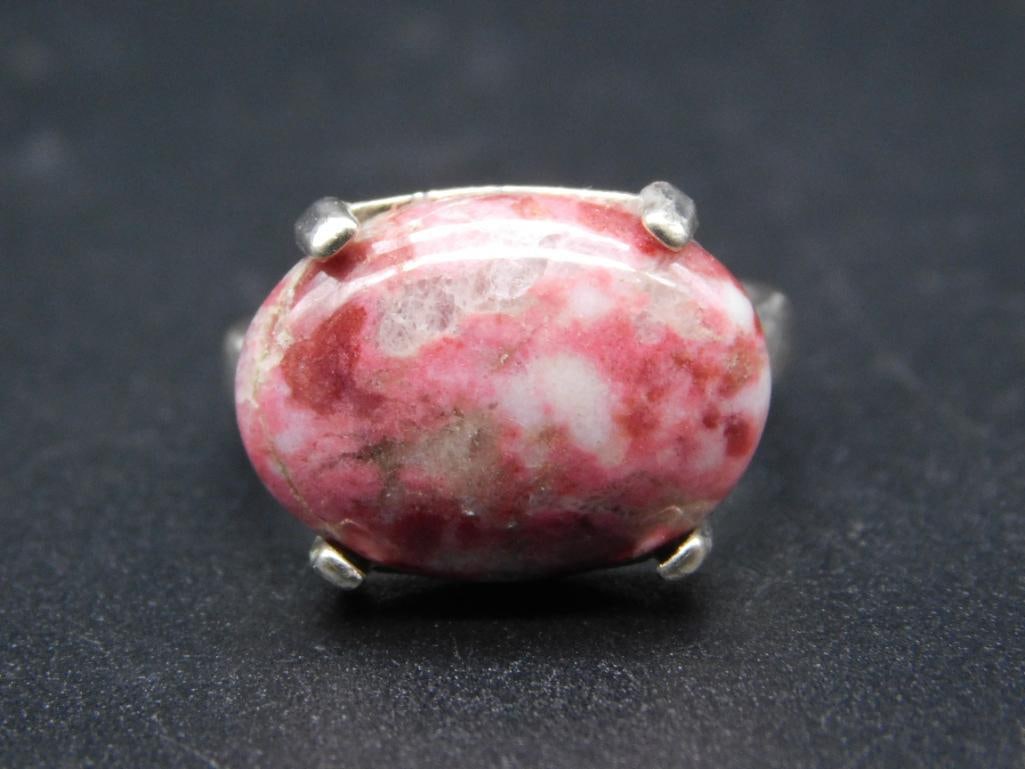 STERLING SILVER THULITE RING SIZE 7 VINTAGE ANTIQUE: STERLING SILVER THULITE RING SIZE 7 VINTAGE ANTIQUE