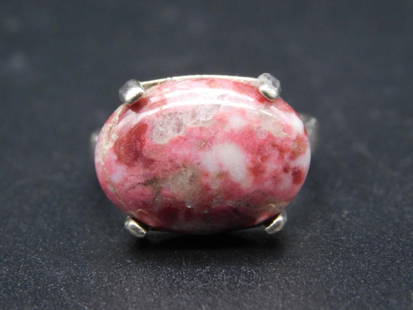 STERLING SILVER THULITE RING SIZE 7 VINTAGE ANTIQUE: STERLING SILVER THULITE RING SIZE 7 VINTAGE ANTIQUE