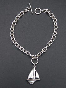 STERLING SILVER SAILBOAT BRACELET VINTAGE ANTIQUE